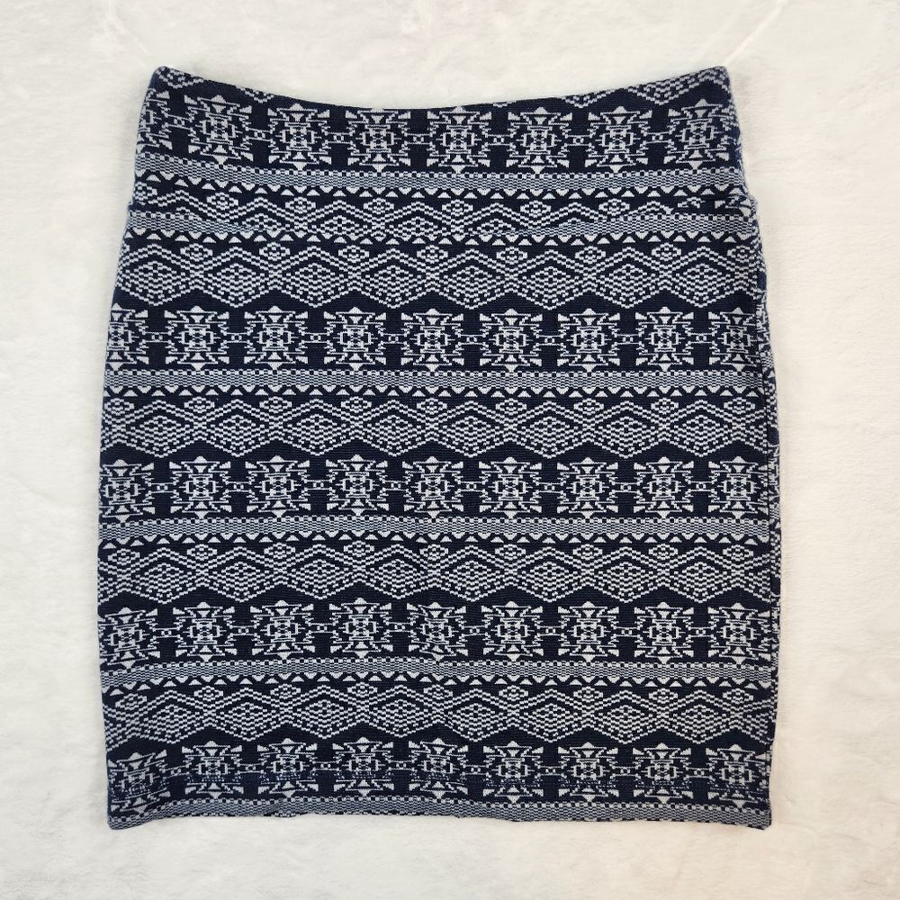 Kavu Mayra Mini Skirt Navy Aztec Print Boho Stretch Bodycon Size Small NWT